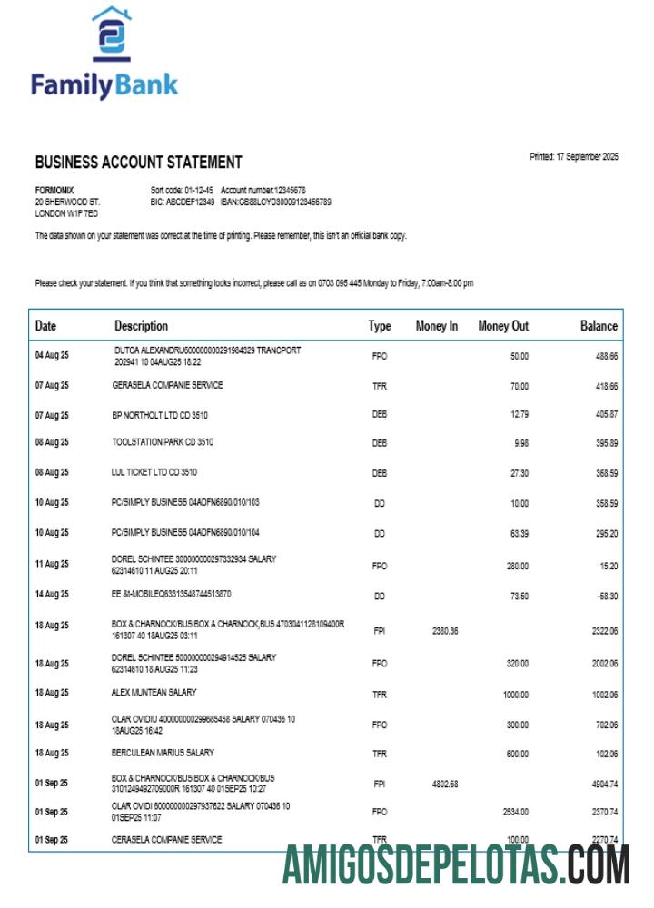 Imprimível Empresa Familiar Extrato de Conta Corrente Word e PDF modelo 1